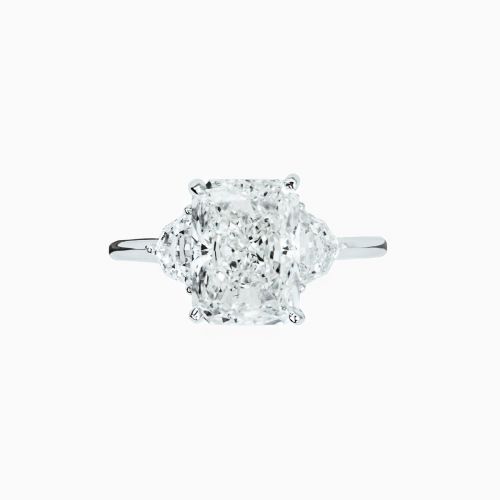 3-Stone Hidden Halo Radiant and Shield-Shaped Diamond Engagement Ring